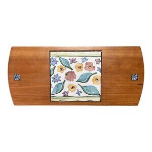 Vintage Levi LaRocque Floral Tile Wood Wall Plaque Signed Folk Art Decor